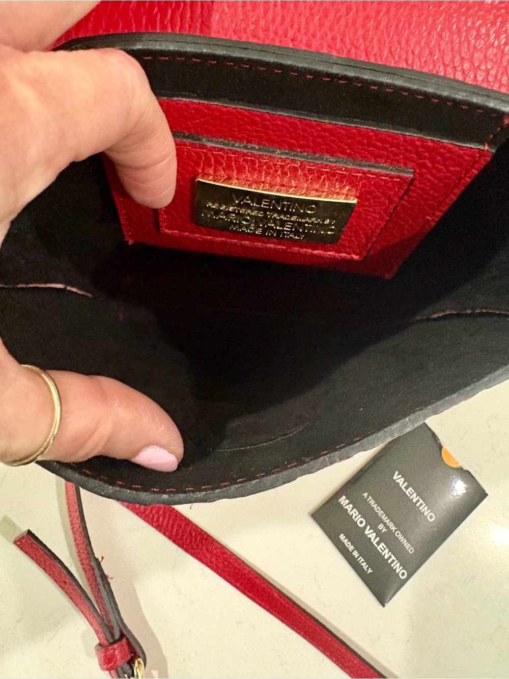 Valentino by Mario Valentino Salma Embossed Leather Crossbody Bag NWOT Red Italy - Picture 13 of 16